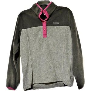 Columbia Gray and Pink Women's Fleece Half Snap Pullover Size Petite Large EUC